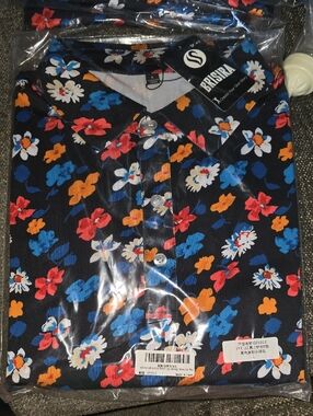 Men’s Black Floral Button-Up Shirt - Blue, Red & Orange Brisira Golf Shirt